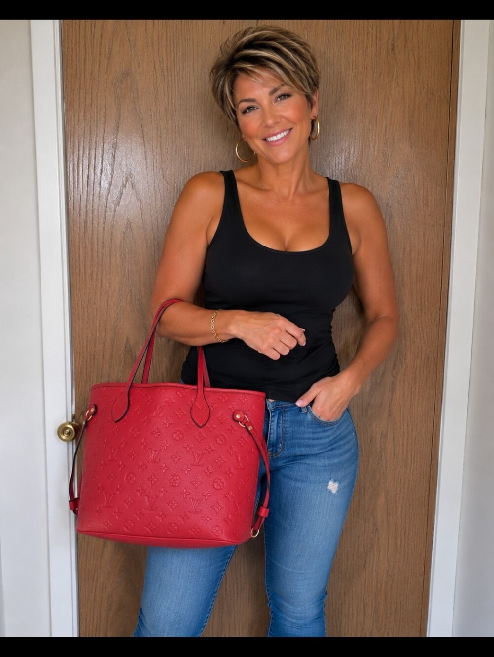 Red Faux Leather Tote Bag No Brand